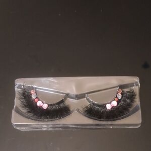 Black False Eyelashes with Pink and Silver Accents